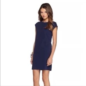 Lilly Pulitzer Shift Dress Womens Small Navy Blue Pima Cotton Gold Button 70704